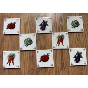 Vintage Primavera Ceramic Tiles 4x4 Kitchen Veggie Backsplash Made in USA Set 8